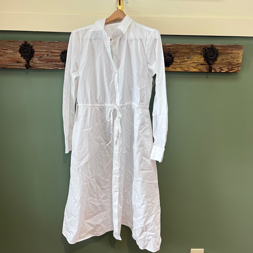 Wilfred Islington White Cotton Midi‎ Shirt Dress Size S Drawstring Waist